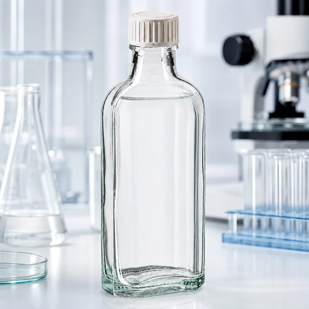 100 ml čirý šroubovací uzávěr Meplat s pěnovou vložkou PE. Kleine Laborflasche Meplat Form klar mit auslaufsicherem PE-Verschluss 100ml