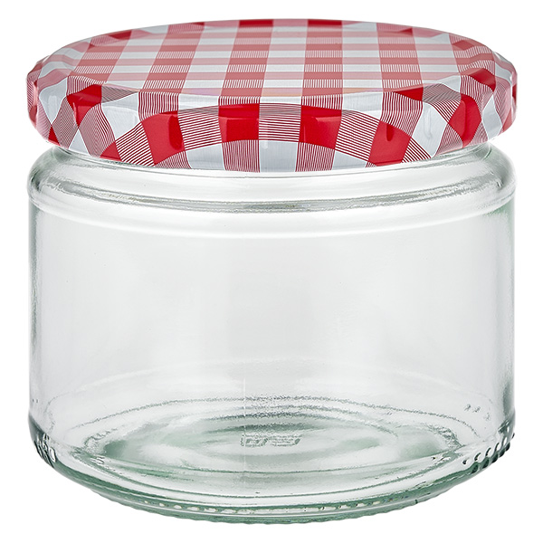 330ml kulat&#225; sklenice s v&#237;&#269;kem BasicSeal &#269;erven&#225;/b&#237;l&#225; UNiTWIST