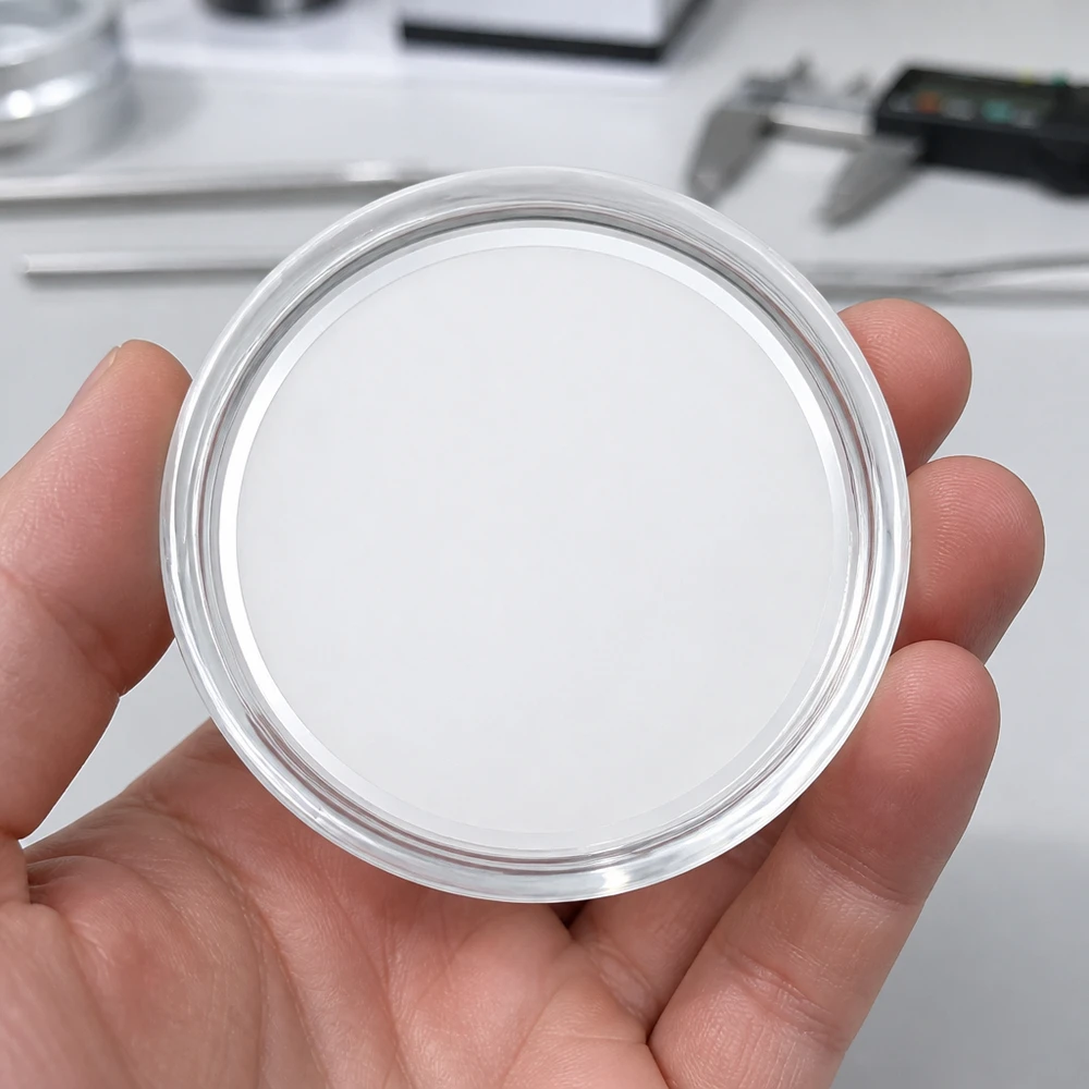 58mm víko BasicSeal bílé (TO58) UNiTWIST Průhledný okraj bílého víčka BasicSeal 58 mm TO58 UniTwist na dlani