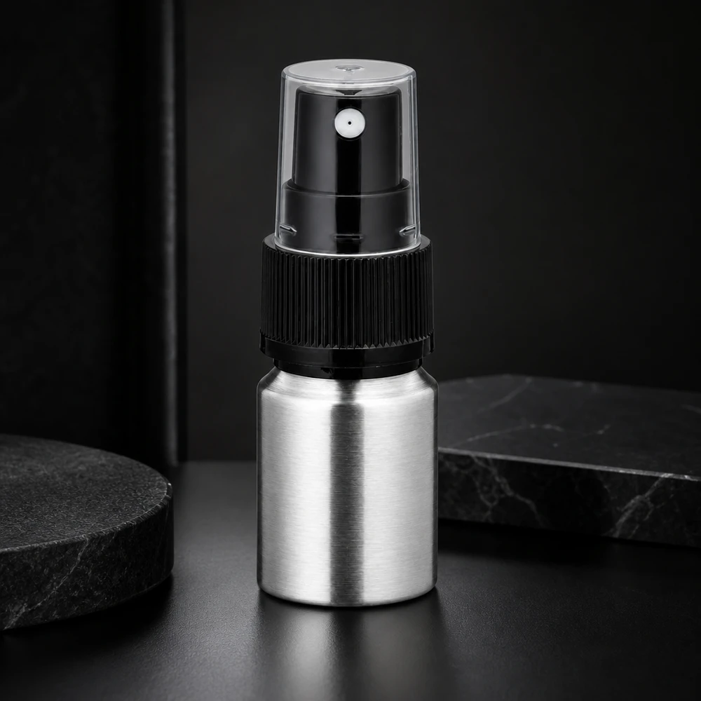 Hliníková leštěná lahvička o objemu 10 ml s rozprašovačem. Premium 10ml Aluflasche mit Sprühpumpe - stilvolles Accessoire für edle Parfüm und Duftessenzen