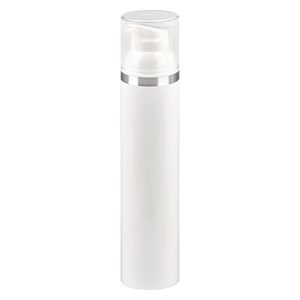 100ml airless dávkovač bílý se stříbrným reliéfem 100ml airless dávkovač bílý se stříbrným reliéfem
