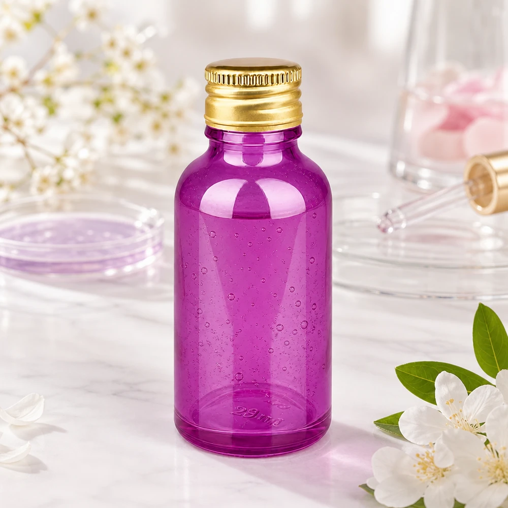 Elegante 30ml Flasche in Purple mit robustem Aluminiumdeckel für sichere Aufbewahrung von Konzentraten