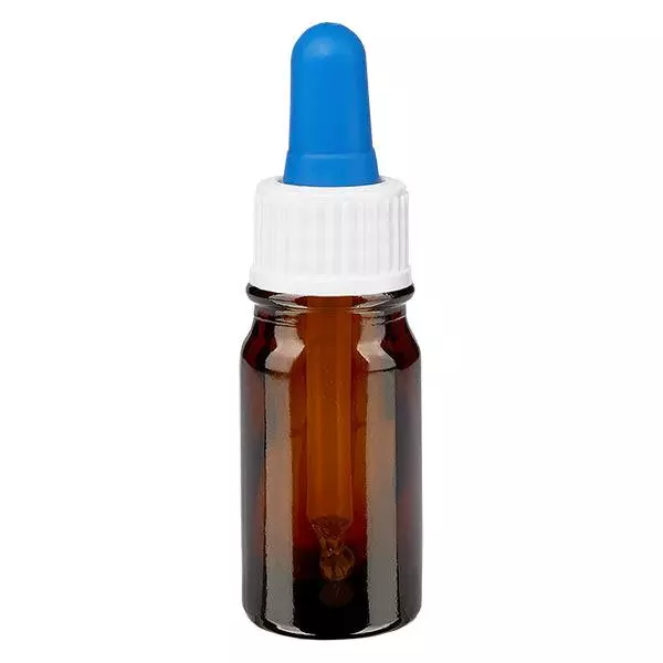 Lékárenská lahvička hnědá 5ml pipeta bílá/modrá standardní
