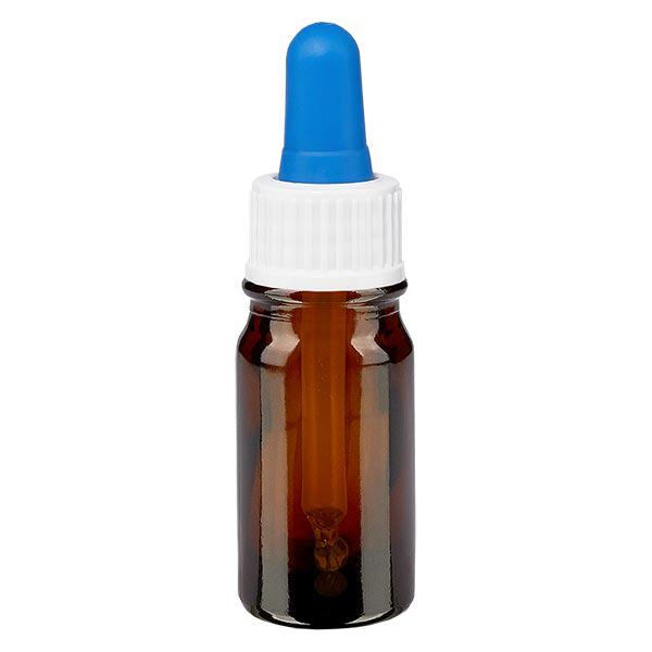 Lékárenská lahvička hnědá 5ml pipeta bílá/modrá standardní Lékárenská lahvička hnědá 5ml pipeta bílá/modrá standardní