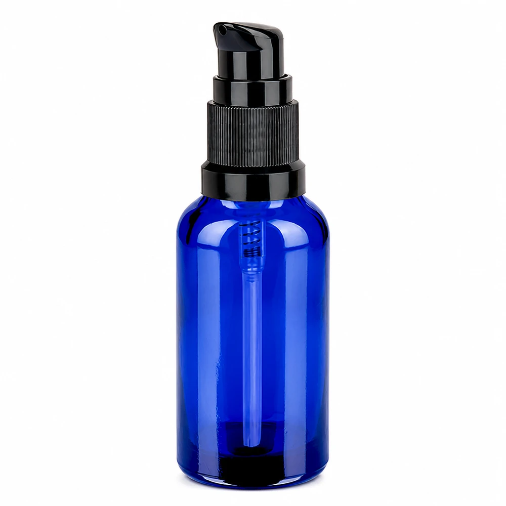 30ml lahvička s pumpičkou černá standardní uzávěr BlueLine UT18/30 Stilvolle kobaltblaue 30ml Flasche mit schwarzem Pumpverschluss für hochwertige Pflegeprodukte