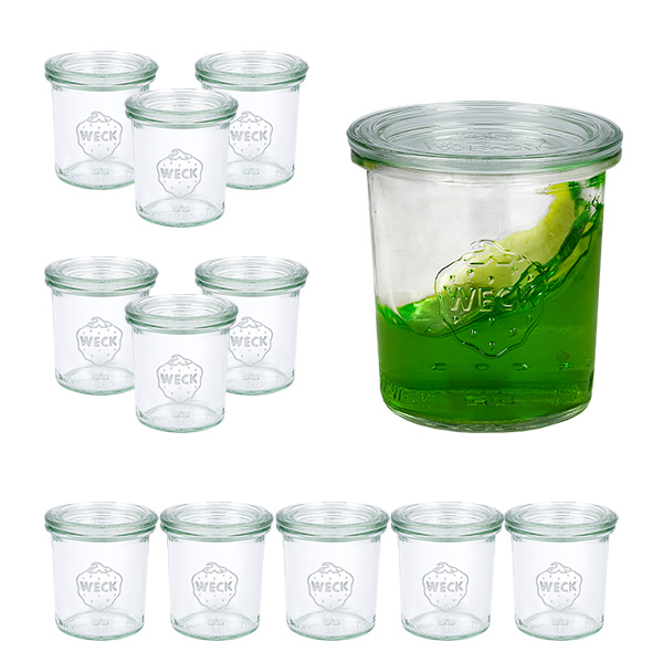 Sada 12 sklenic Weck 140 ml tumblers s 12 skleněnými víčky.