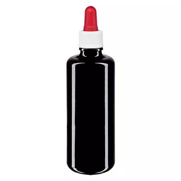 Lékárenská láhev fialová 50ml pipeta bílá/červená standardní Lékárenská láhev fialová 50ml pipeta bílá/červená standardní