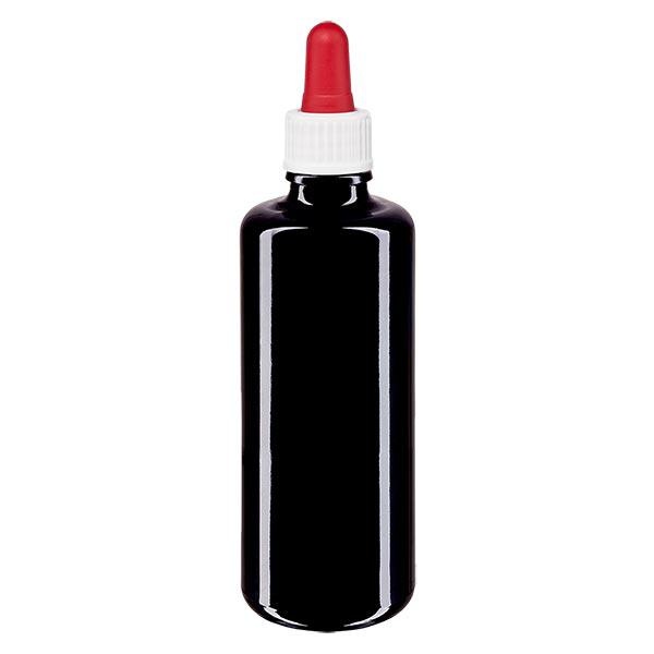 Lékárenská láhev fialová 50ml pipeta bílá/červená standardní Lékárenská láhev fialová 50ml pipeta bílá/červená standardní