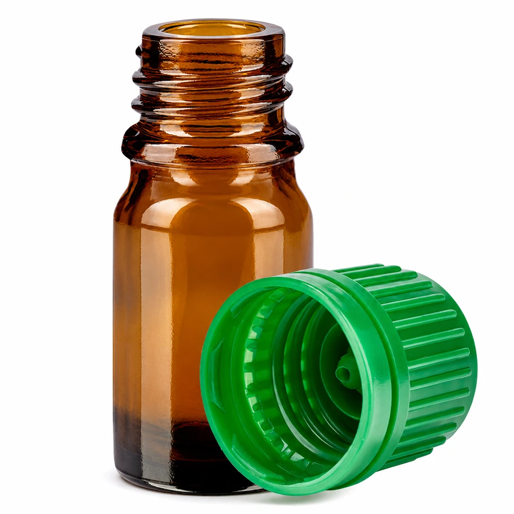Handliche 5ml Glasflasche mit kontrastreichem grün-braunem Design für einfache Identifikation