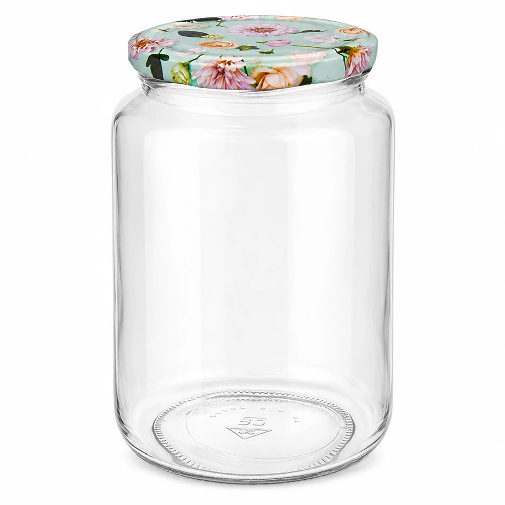 795ml kulatá sklenice + víčko BasicSeal flower mint UNiTWIST Rundglas 795ml mit Blumen-Deckel mint für Einmachen und Aufbewahrung, leeres Glasgefäß mit dekorativem Verschluss