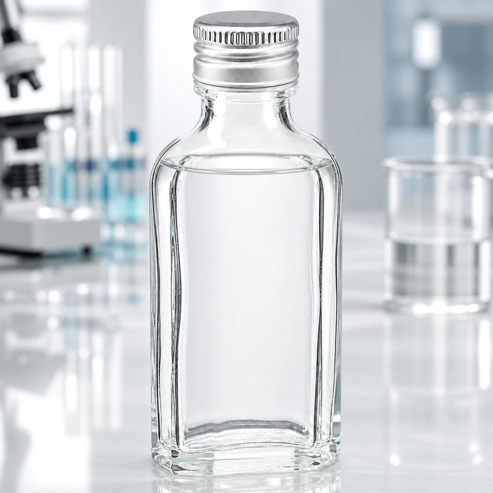 50 ml Meplat čirý s hliníkovým uzávěrem stříbrný PP22 Leere transparente Meplat Minitaschenflasche 50ml mit gebördeltem Silberdeckel PP22 aus hochwertigem Glas