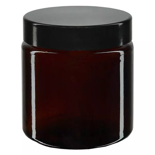Skleněná sklenice 120ml. hnědá, s černým bakelitovým víčkem ApoGlas. Skleněná sklenice 120ml. hnědá, s černým bakelitovým víčkem ApoGlas.