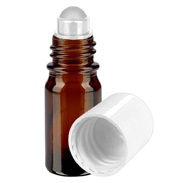 Lékárenská lahvička hnědá 5ml roll-on uzávěr bílý Lékárenská lahvička hnědá 5ml roll-on uzávěr bílý