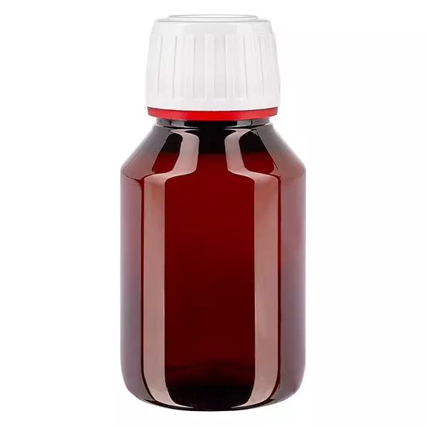 PET láhev 50ml s bílým/červeným uzávěrem s možností manipulace. PET láhev 50ml s bílým/červeným uzávěrem s možností manipulace.