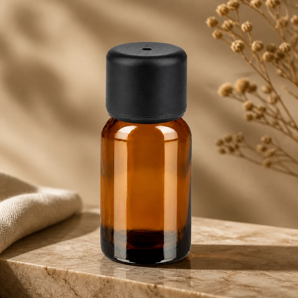 10ml láhev 6mm šroubovací uzávěr černá Standard BrownLine UT18/10 Elegante 10ml Braunglasflasche mit schwarzem Verschluss für hochwertige Naturprodukte