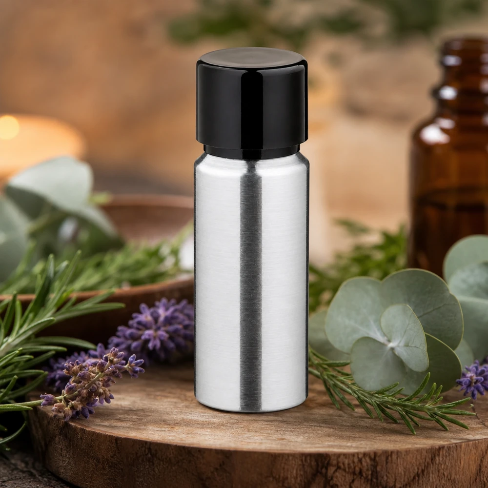 20ml leštěná hliníková lahvička se šroubovacím uzávěrem Kleine 20ml Metallflasche mit geschliffenem Finish perfekt für Reise und Handtasche
