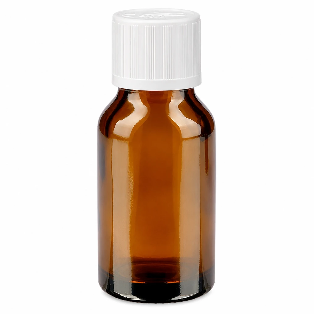 Apothekenflasche aus Braunglas 30ml mit weißem KiSi Verschluss für medizinische Flüssigkeiten