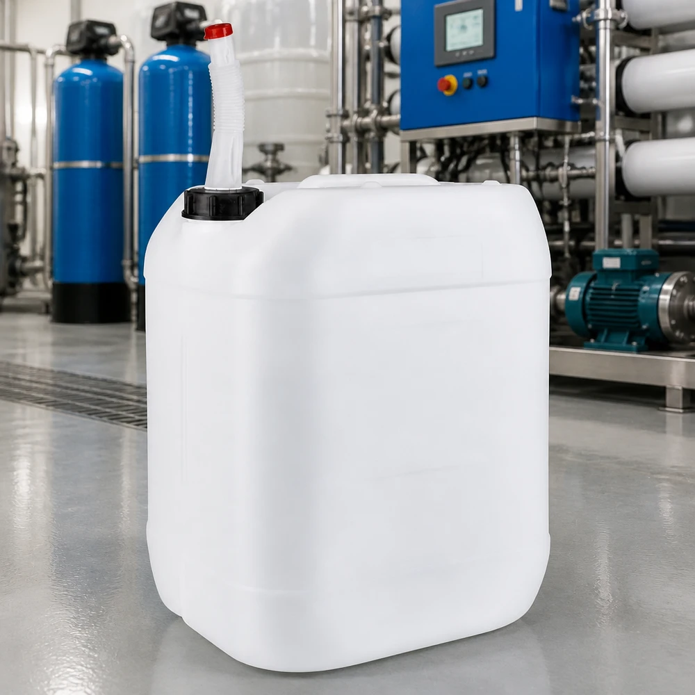 Kanystr o objemu 20 litrů s výpustnou trubkou Flex Chemikalienbeständiger UN-Kanister 20L mit Flex-Ausgießer für sichere Dosierung von Betriebsstoffen