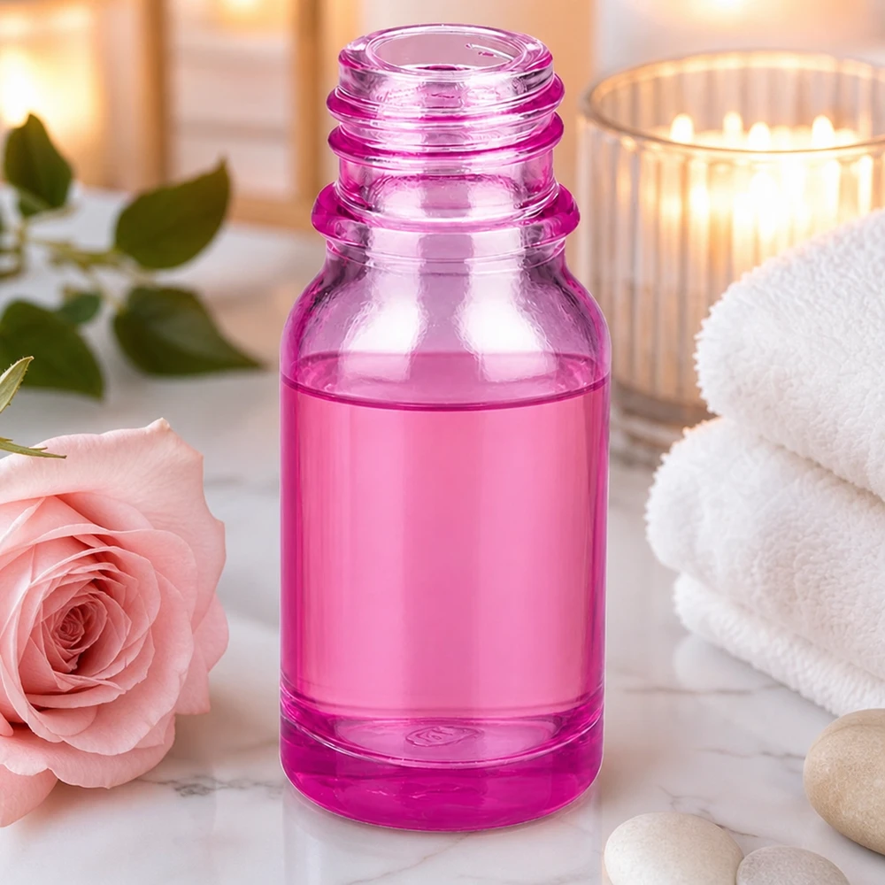 10ml lékárenská lahvička PurpleLine UT18/10 UNiTWIST se skleněnou výplní. Transparente 10ml Flasche PurpleLine UT18/10 UNiTWIST in pink für pharmazeutische Anwendungen