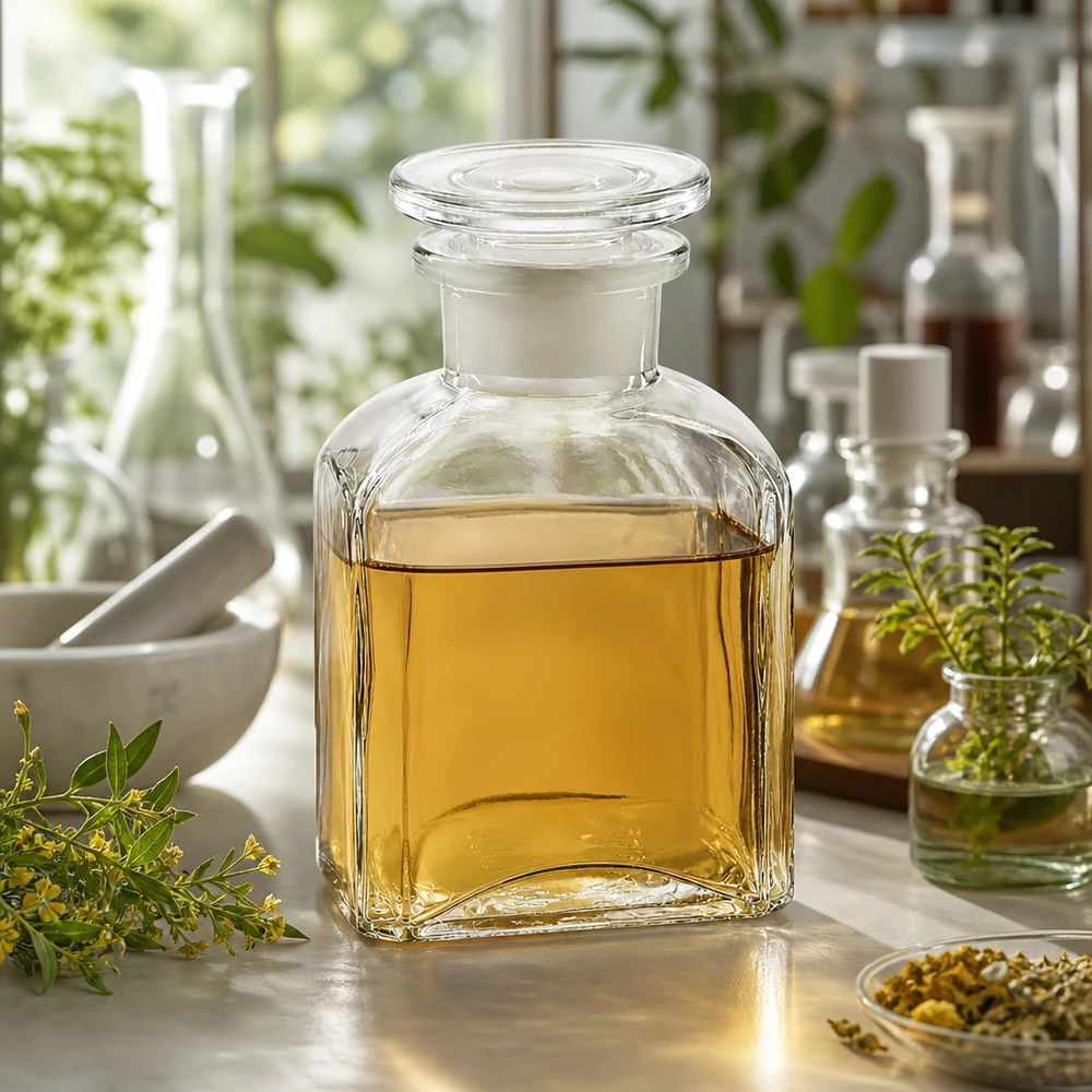 Čtvercová láhev 150ml čirá skleněná zátka se širokým hrdlem Borosilikat Vorratsflasche 150ml viereckig klar mit Glasstopfen für Naturkosmetik