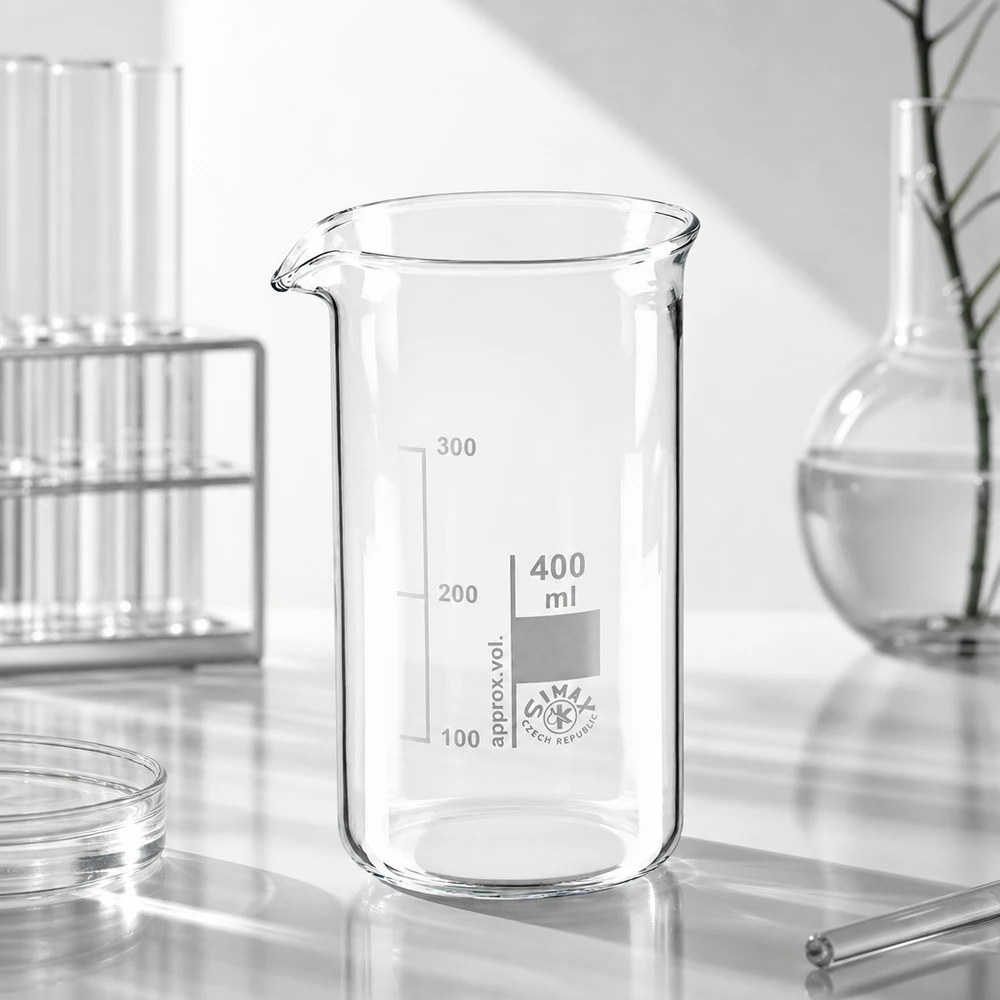 Kádinka 400ml borosilikátové sklo, vysoký tvar Professionelles Messbecherglas 400ml hohe Form aus bruchfestem Borosilikatglas Made in Czech Republic
