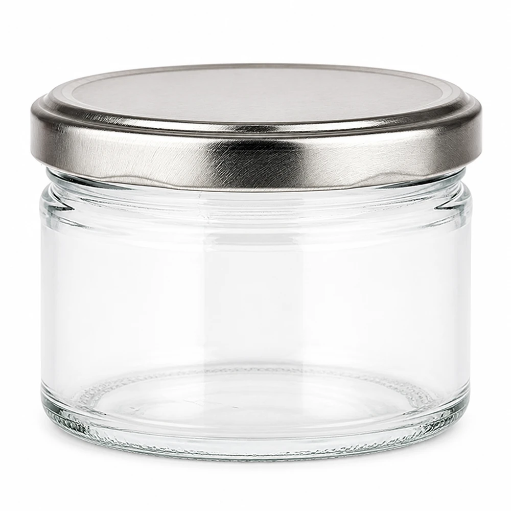 540ml Rundglas mit silber mattem BasicSeal Deckel, leeres Einmachglas aus Klarglas für Konservierung und Aufbewahrung