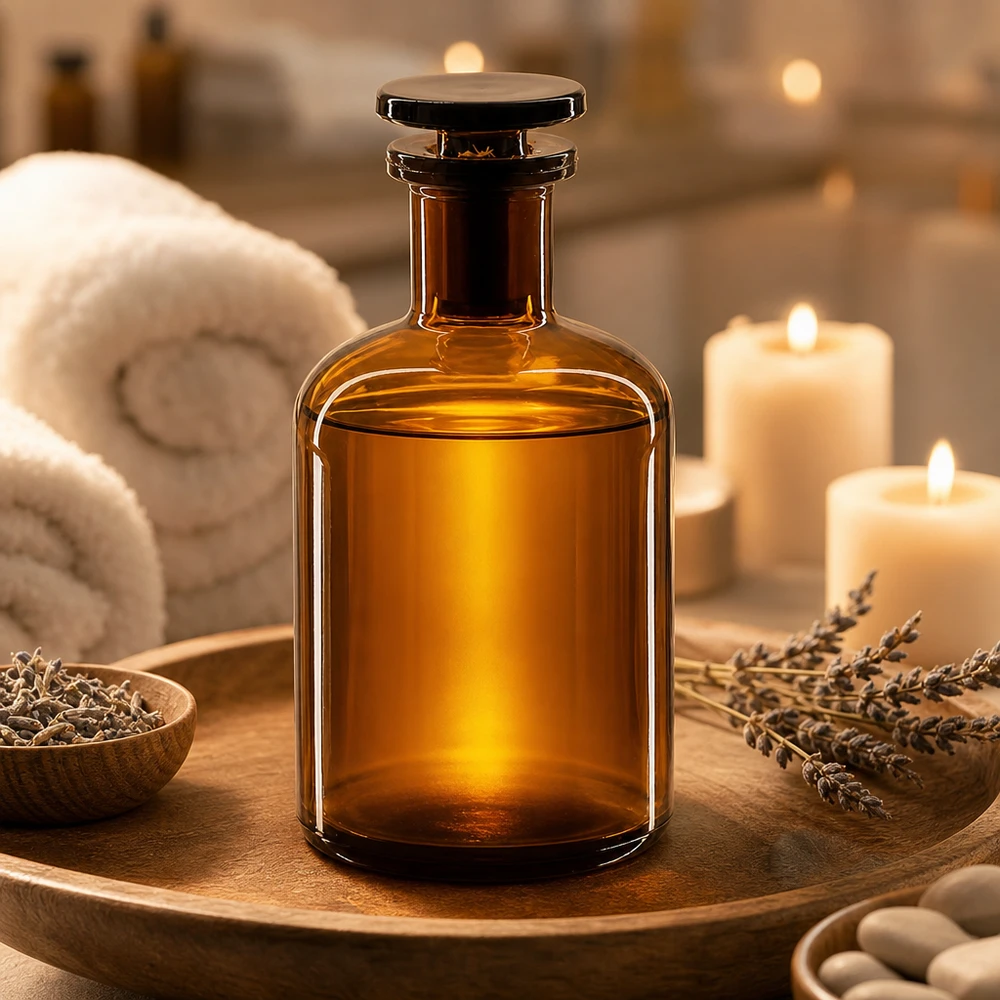 Láhev s kulatým ramenem 100ml hnědá s úzkým hrdlem skleněná zátka Zylindrische Braunglasflasche 100ml Enghals Glasstopfen für Naturkosmetik