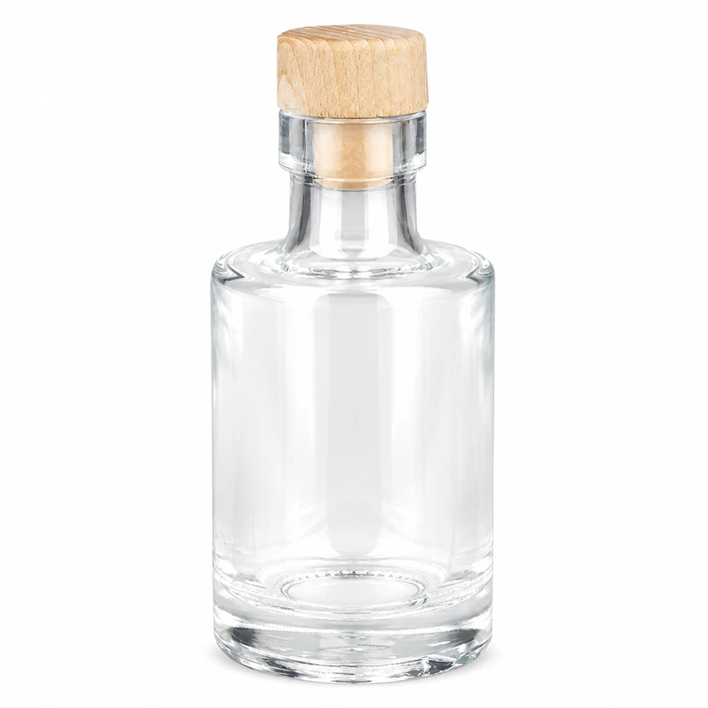 100ml Glasflasche Marie mit Holzgriff-Korken UNiTWIST leer transparent runde Form Produktfoto auf weißem Hintergrund