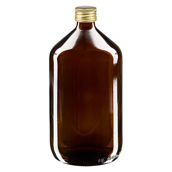 1000ml lahvička na léky hnědá, se zlatým hliníkovým uzávěrem ApoGlas 1000ml lahvička na léky hnědá, se zlatým hliníkovým uzávěrem ApoGlas