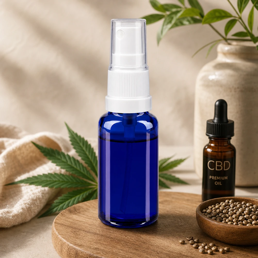Blaue 20ml Zerstäuberflasche aus Apothekerglas STD für ätherische Öle und Pflanzenstoffe