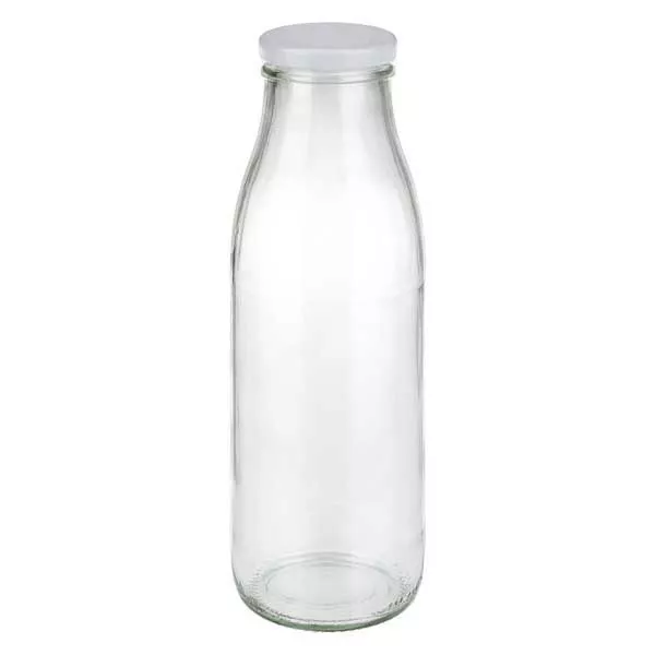 500ml skleněná láhev + víčko BasicSeal bílé UNiTWIST 500ml Glasflasche mit weißem Deckel - elegante Milchflasche für Getränke und Aufbewahrung von Glas-Fabrik.de