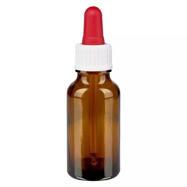 Lékárenská láhev hnědá 20ml pipeta bílá/červená standardní