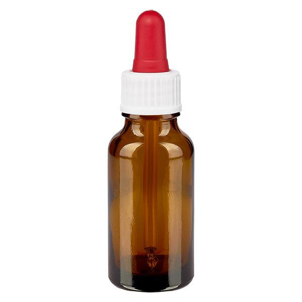 Lékárenská láhev hnědá 20ml pipeta bílá/červená standardní Lékárenská láhev hnědá 20ml pipeta bílá/červená standardní