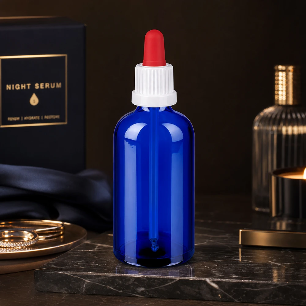 100ml pipetovací láhev černá bílá/červený uzávěr s ochranou proti manipulaci BlueLine UT18/100 Laborqualität Tropferflasche 100ml chemikalienresistent mit auslaufsicherem Schraubverschluss