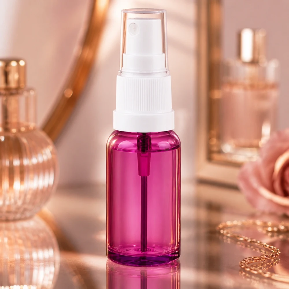 Professionelle 20ml Sprühflasche violett transparent mit Standardgewinde für Aromatherapie