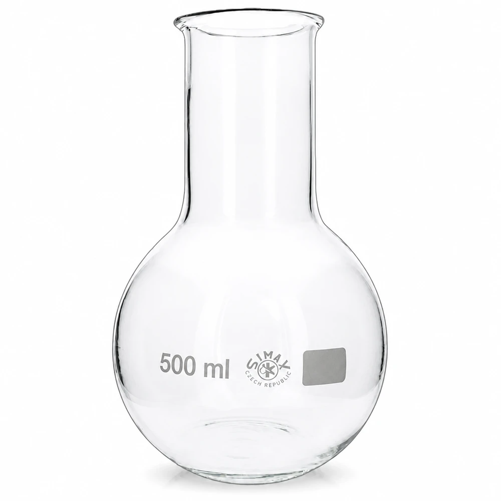 Baňka s širokým hrdlem 500ml Weithalskolben 500ml transparent mit stabilem Stand für analytische Arbeiten