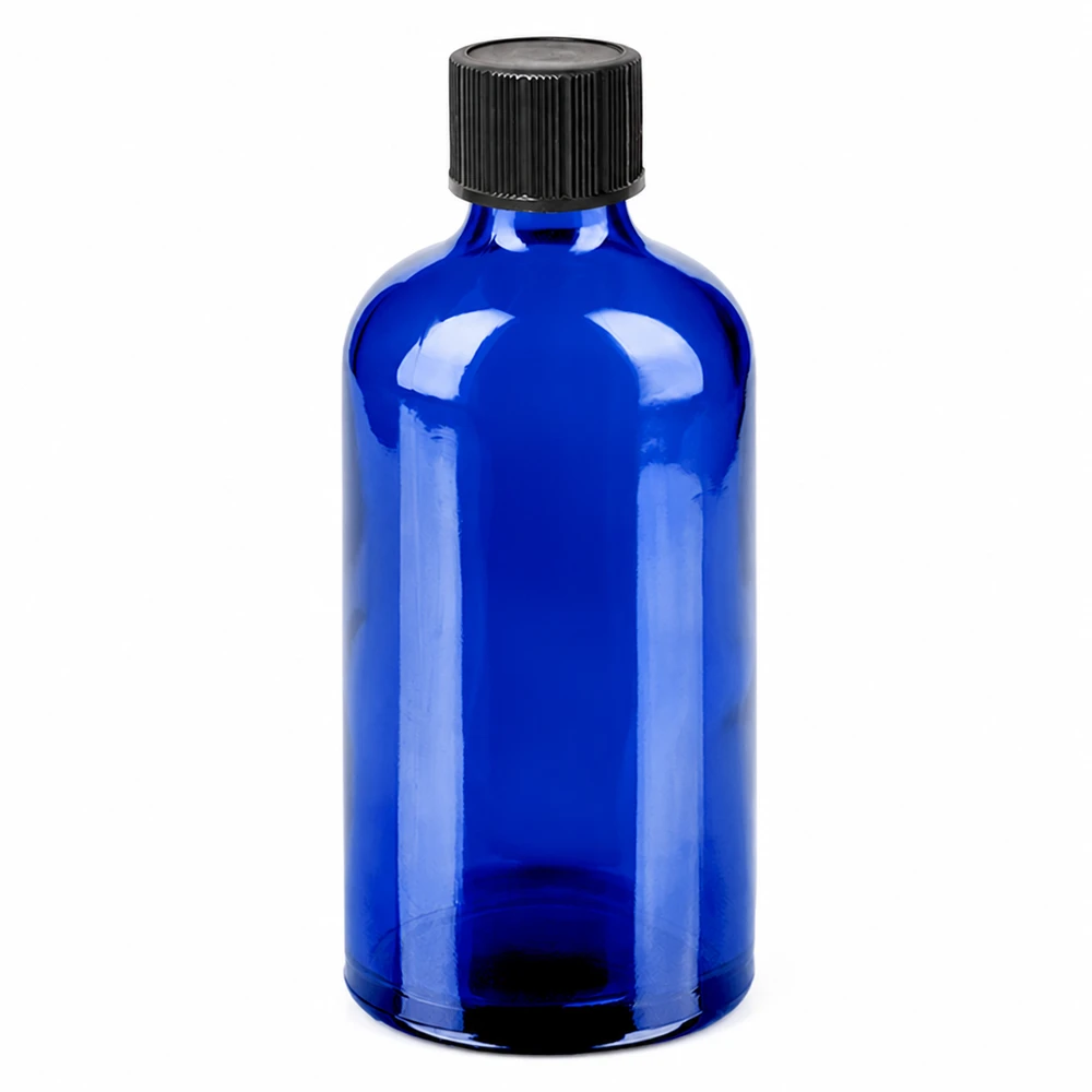 Hochwertige blaue Glasflasche 100ml mit 1mm Tropföffnung für präzise Anwendung von Ölen