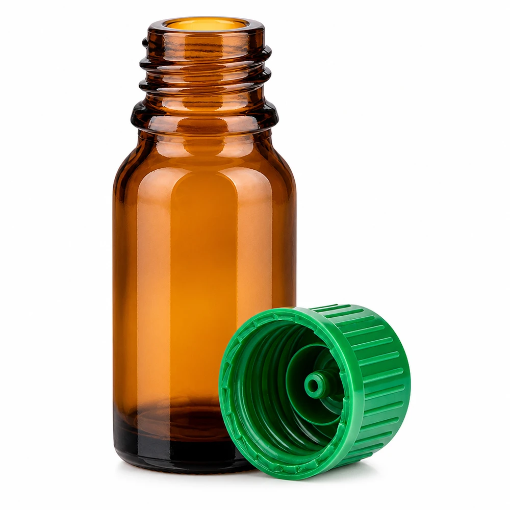 10ml lahvička 11mm šroubovací uzávěr zelená Standard BrownLine UT18/10 Professionelle 10ml Glasflasche braun mit grünem Schraubverschluss für Labor und Praxis
