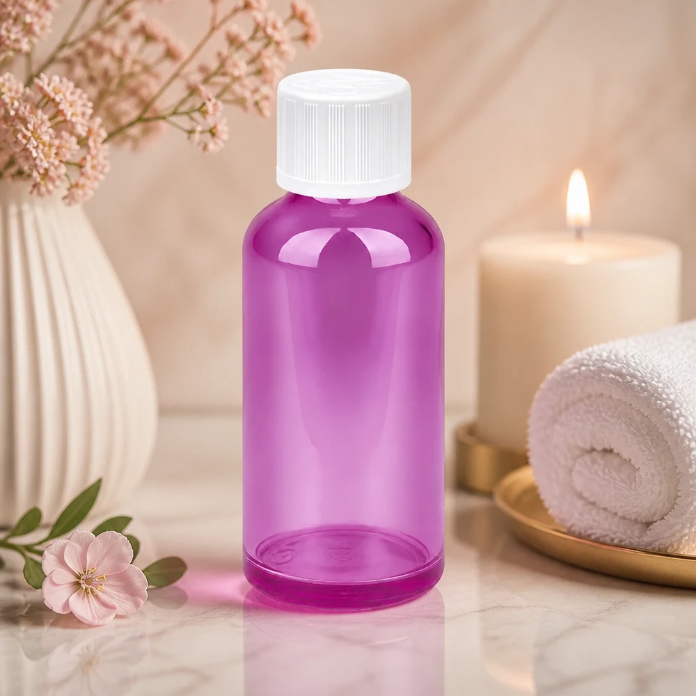 50ml láhev PurpleLine UT18/50 se šroubovacím uzávěrem 11mm bílá standardní odolná proti otevření dětmi. Robuste 50ml Purple Line Flasche mit kindersicherem System für pharmazeutische Anwendungen
