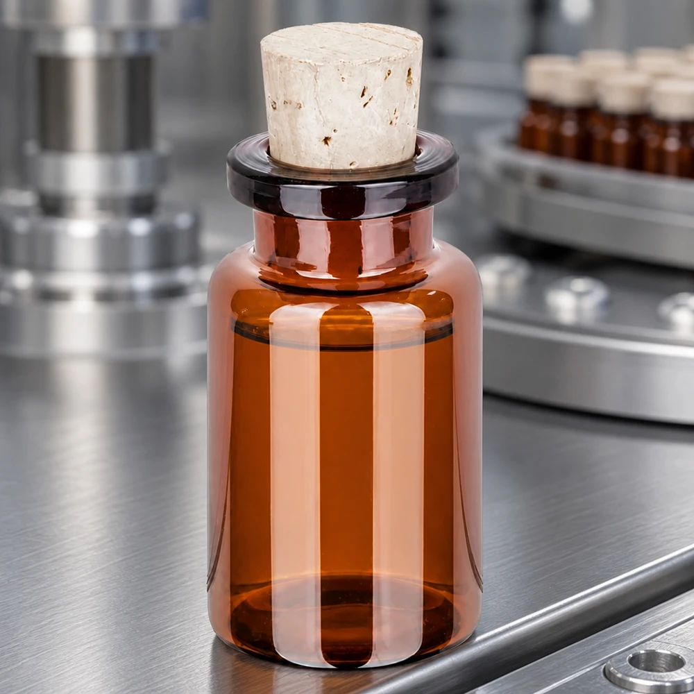 Kleine Braunglasflasche 10ml mit Korken aus Naturmaterial 11/14mm für Aromatherapie