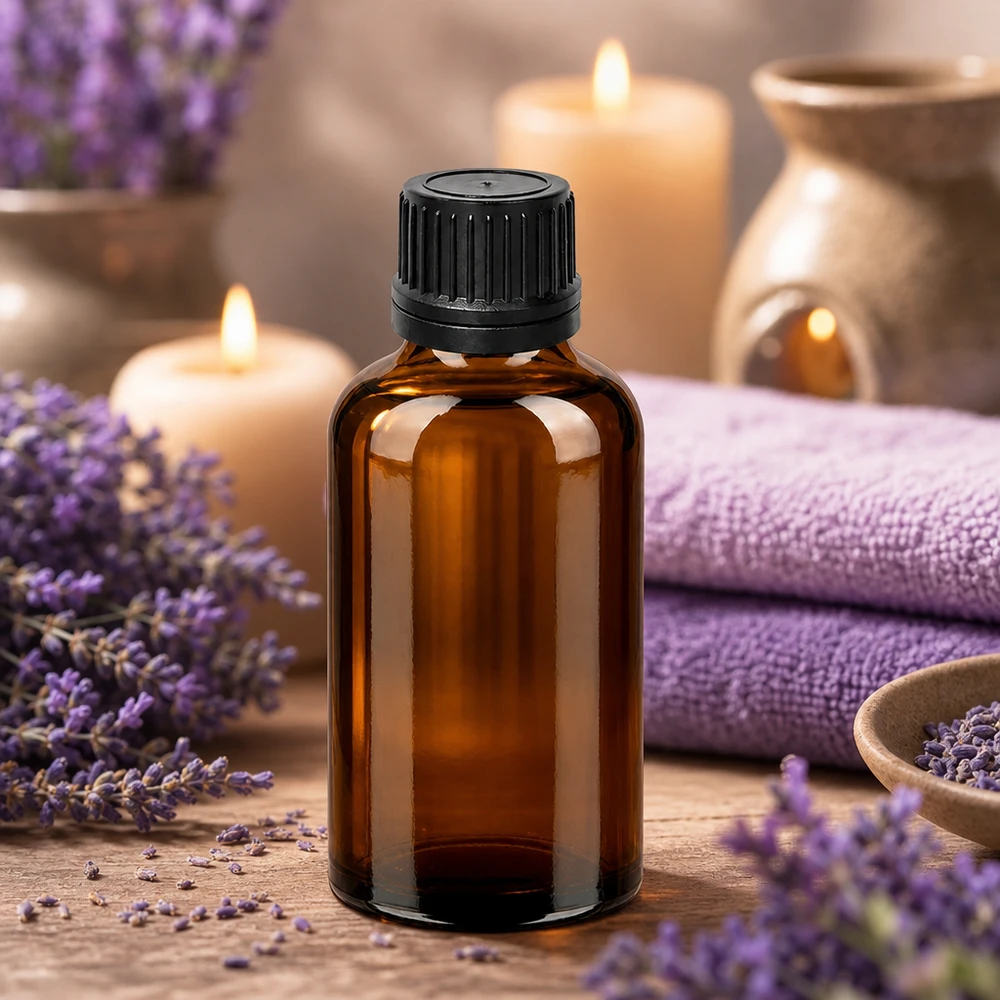 Handliche Tropfflasche 50ml braunes Glas mit schwarzem Verschluss für mobile Anwendung