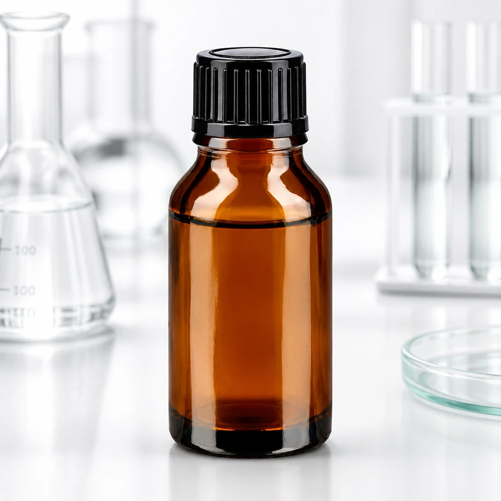 Lékárenská lahvička hnědá 15ml šroubovací uzávěr černý standard. Kompakte Medizinflasche 15ml aus UV-schützendem Braunglas mit schwarzem Originalitätsverschluss