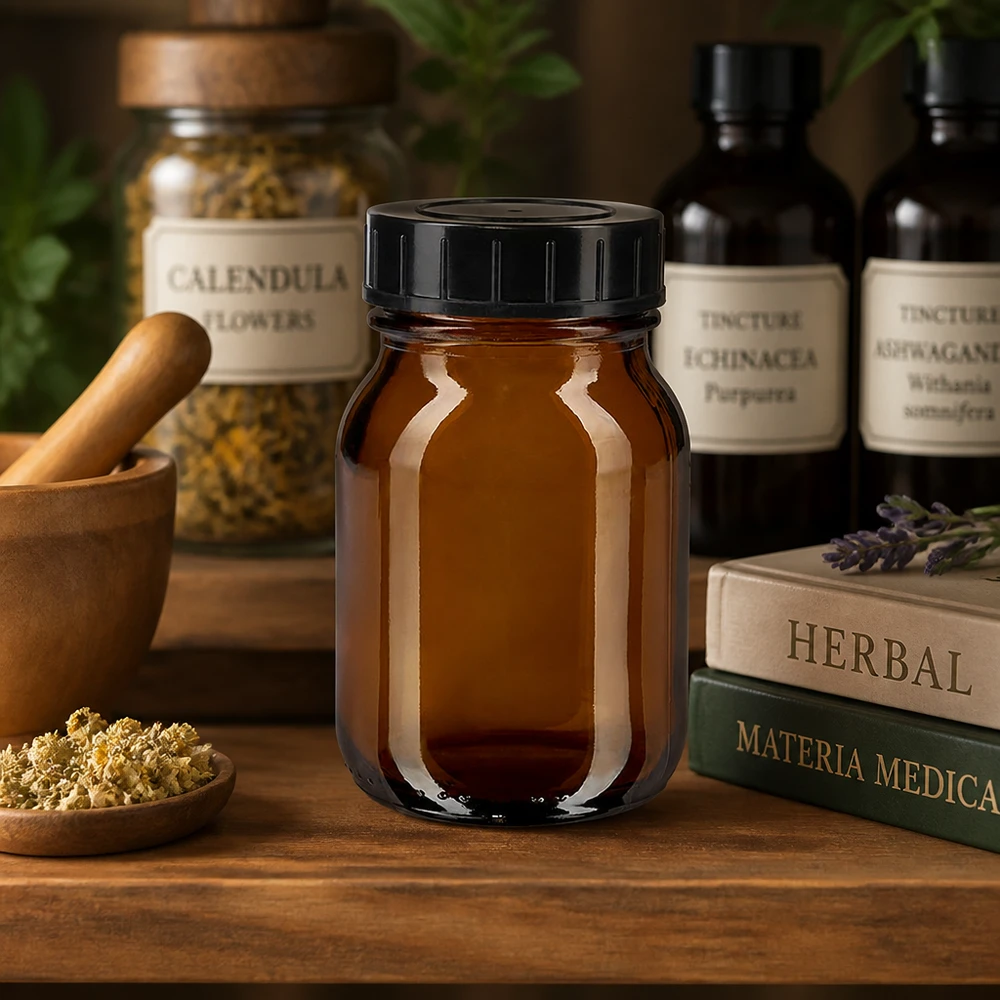 Traditionelle Apothekerflasche 75ml Braunglas mit Schraubdeckel für authentische Präsentation