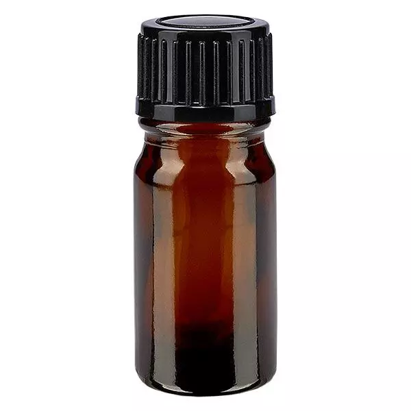 Lékárenská lahvička hnědá 5ml kapací uzávěr 1mm černý standardní