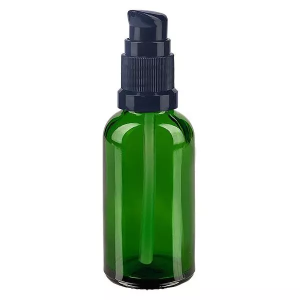 Lékárenská láhev zelená 30ml s pumpičkou standardní černá Lékárenská láhev zelená 30ml s pumpičkou standardní černá