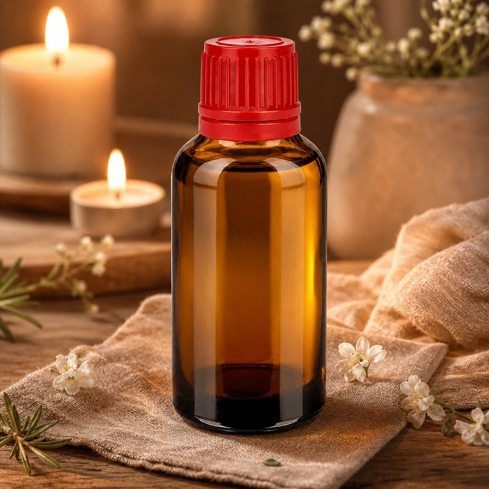 30ml láhev 11mm šroubovací uzávěr červený tamper evidentní uzávěr BrownLine UT18/30 30ml Braunglasflasche mit Originalitätsverschluss rot perfekt für DIY-Kosmetik und Kräuterauszüge