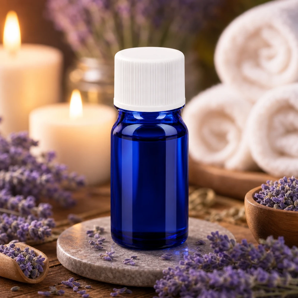 5ml lahvička 11mm šroubovací uzávěr bílý standardní BlueLine UT18/5 5ml Glasflasche in intensivem Blau mit hygienischem weißem SV Verschluss für sterile Lagerung