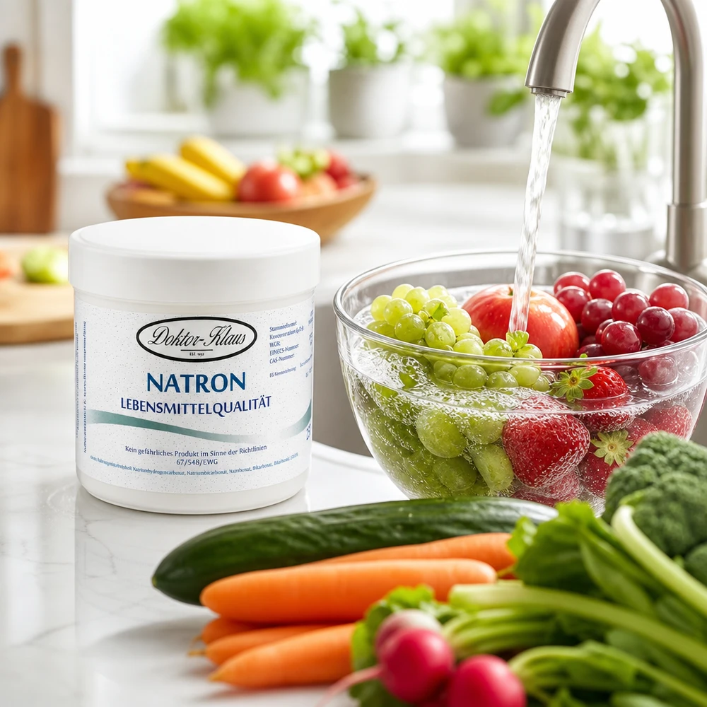 Hydrogenuhličitan sodný 250g Doktor-Klaus 250g Natron Doktor Klaus für sichere Reinigung von Erdbeeren Trauben und Gemüse