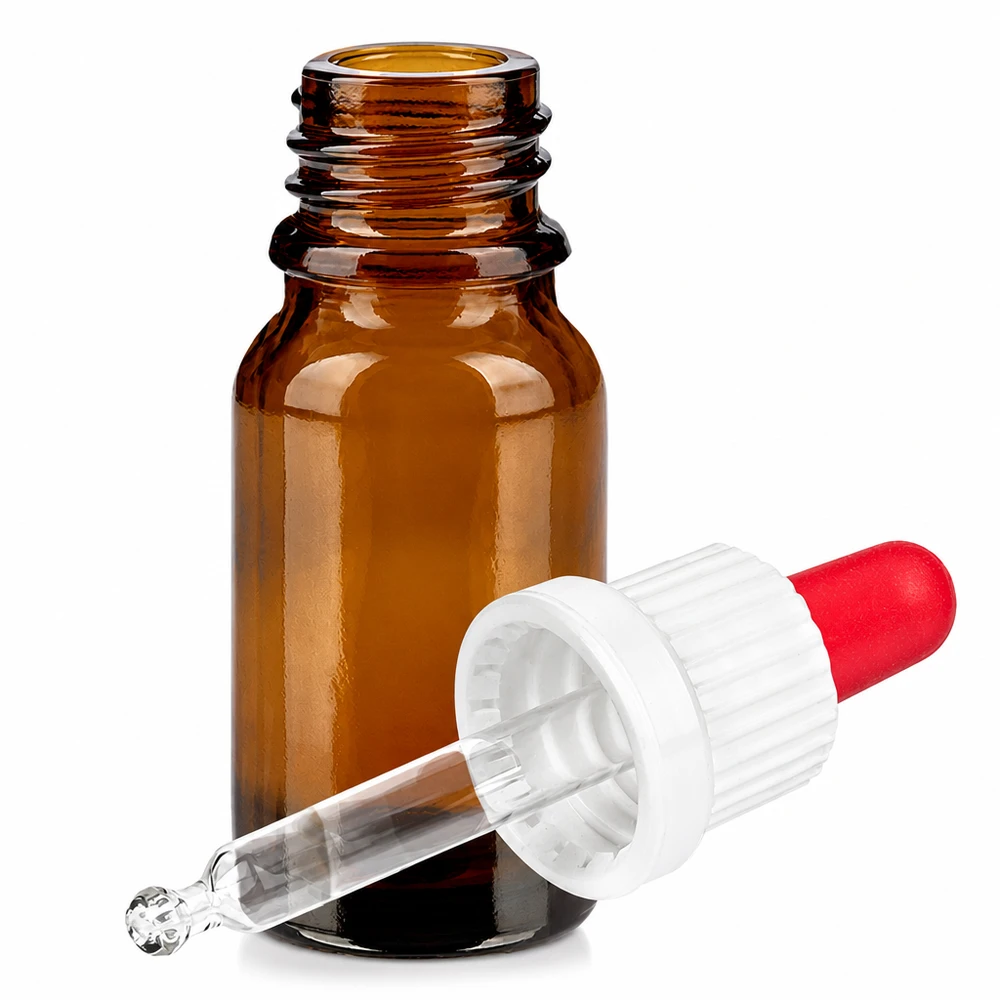 10ml pipetovací láhev bílá/červený uzávěr s ochranou proti manipulaci BrownLine UT18/10 Kompakte Pipettenflasche 10ml mit lichtschützendem braunen Glas für empfindliche Substanzen