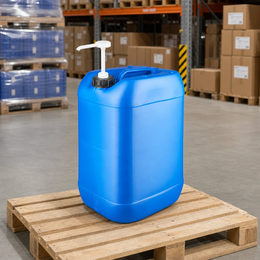 Industriekanister 25 Liter blau mit Dosierpumpe zur professionellen Lagerung und Ausgabe
